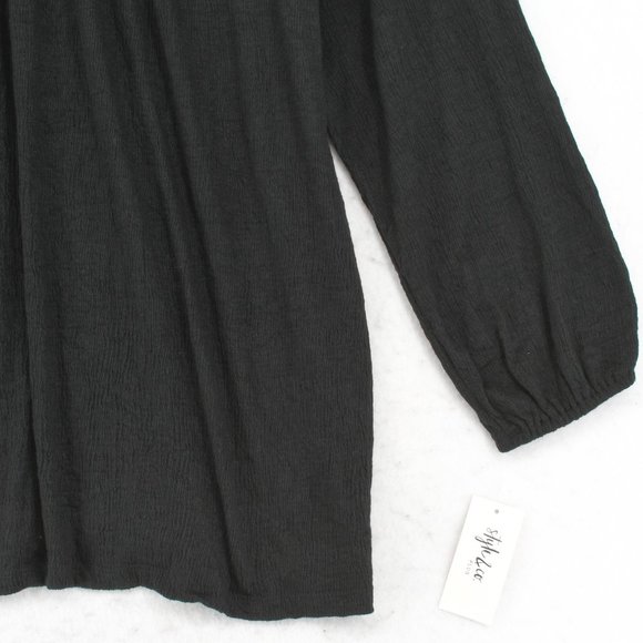 Style & Co Womens Plus Crochet Split V-Neck Long Sleeve Elastic Cuffs Top Black - Picture 6 of 8